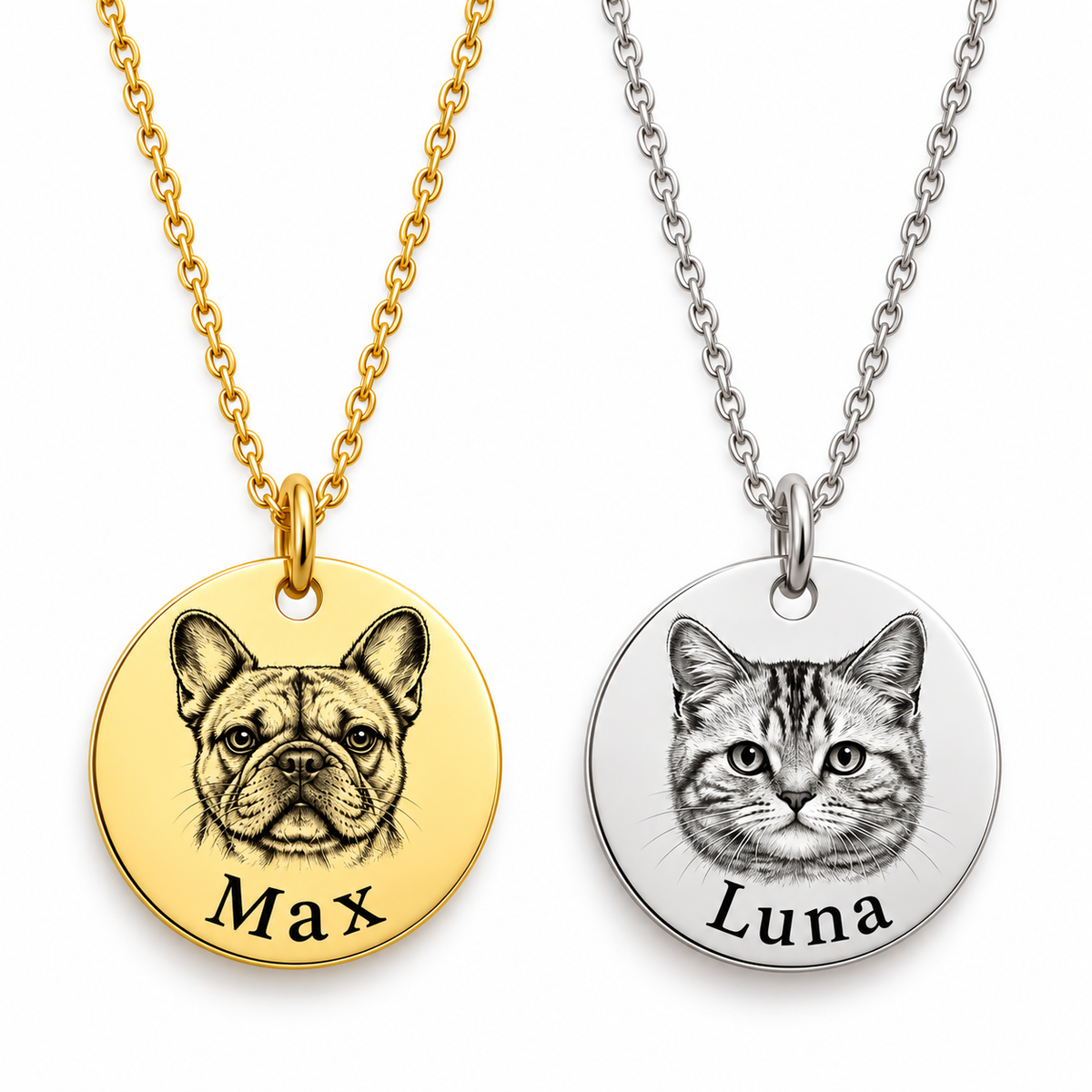 TAMBO Tierkette mit Porträt und Name in Gold und Silber – Lorelia