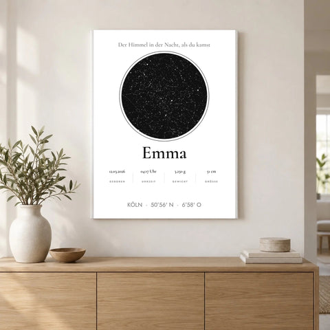 Sternenkarte zur Geburt – Geburts-Himmel (Poster personalisiert) – als Leinwand