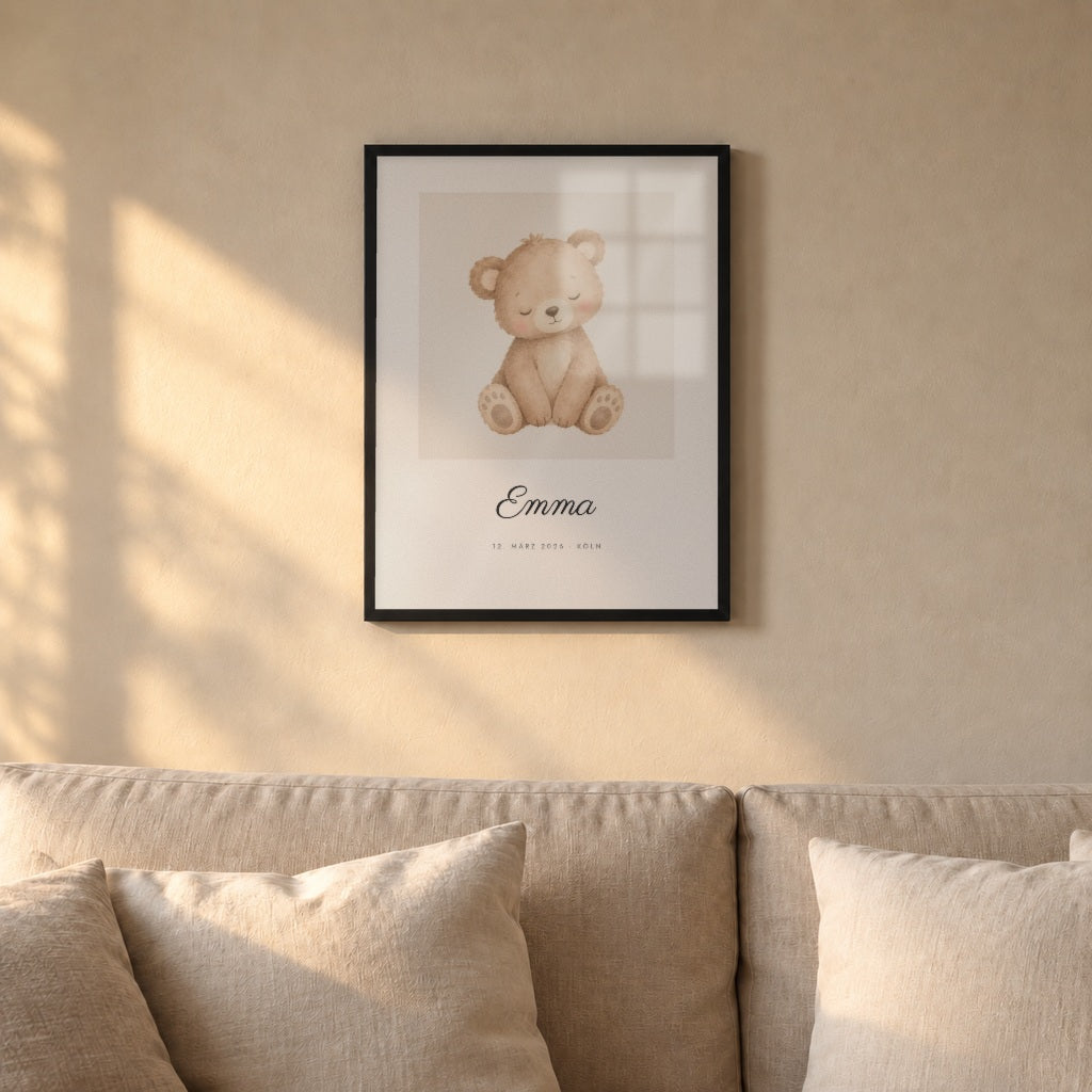 Kinderzimmer-Poster – über dem Sofa im schwarzen Rahmen