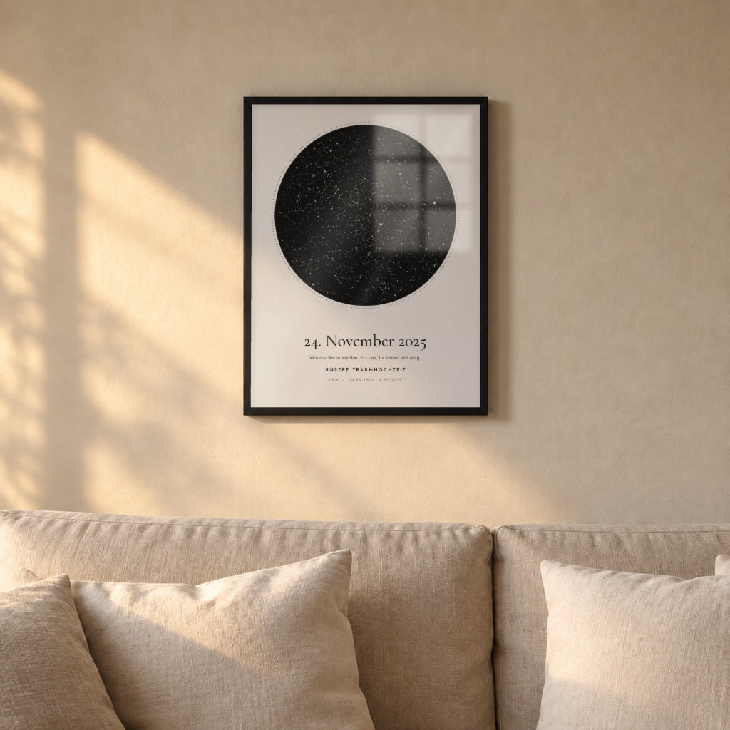 WEITBLICK – über dem Sofa im schwarzen Rahmen