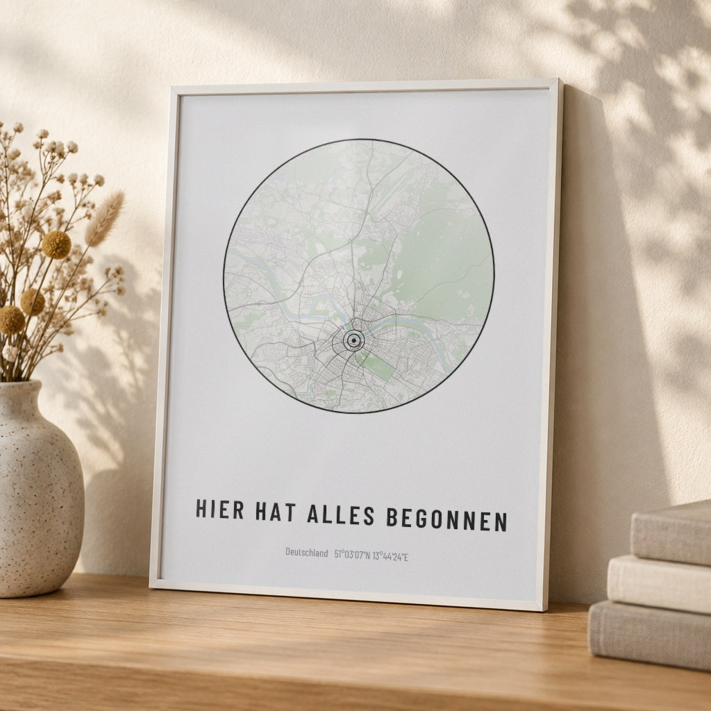 Stadtkarte 04 KREIS – Nahaufnahme von Papier und Rahmen