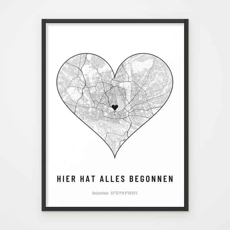 Stadtkarte 10 HERZFORM – im schwarzen Rahmen