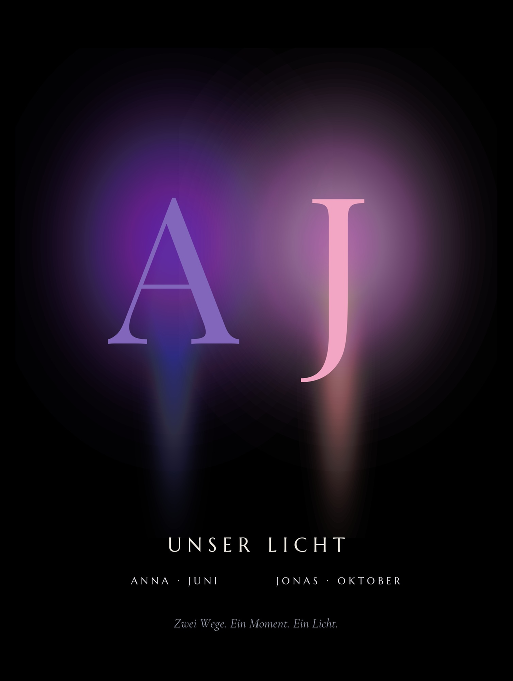 Unser Licht – Beispiel mit Initialen und Geburtssteinfarben