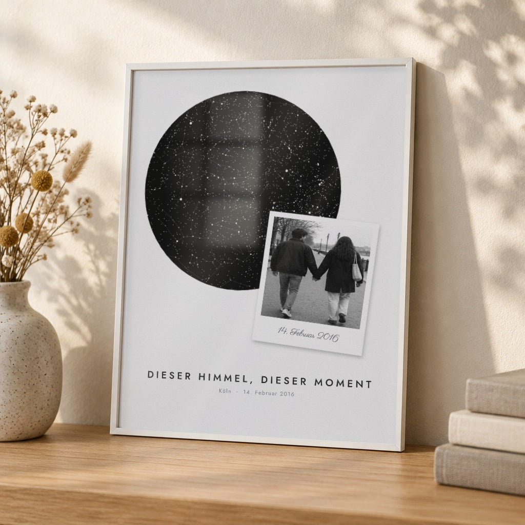 Sternenkarte FOTO + HIMMEL – Nahaufnahme im weißen Rahmen