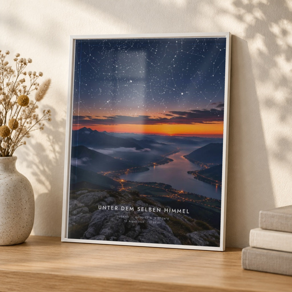 Sternenkarte BERGBLICK – Nahaufnahme von Papier und Rahmen