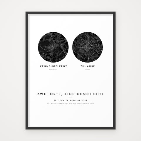 Stadtkarte ZWEI ORTE – im schwarzen Rahmen