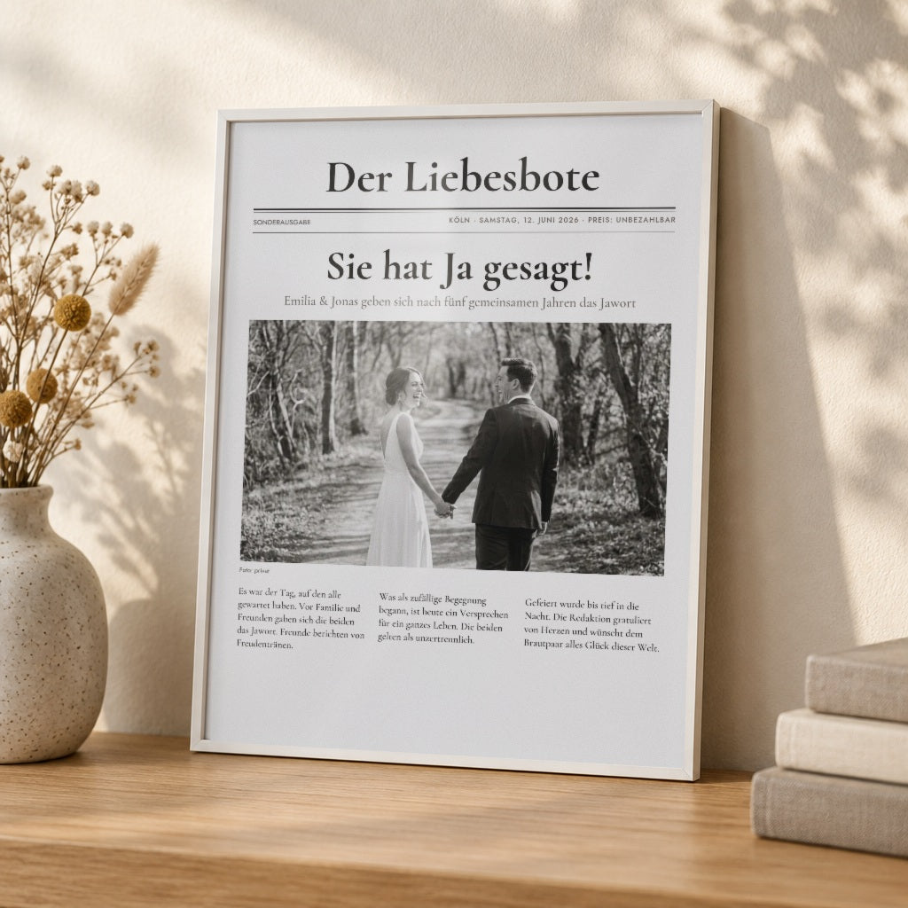 Zeitungsposter EXTRABLATT – eure Schlagzeile – Nahaufnahme im weißen Rahmen