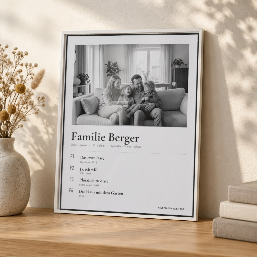 Familie als Serie – eure Folgen – Nahaufnahme im weißen Rahmen