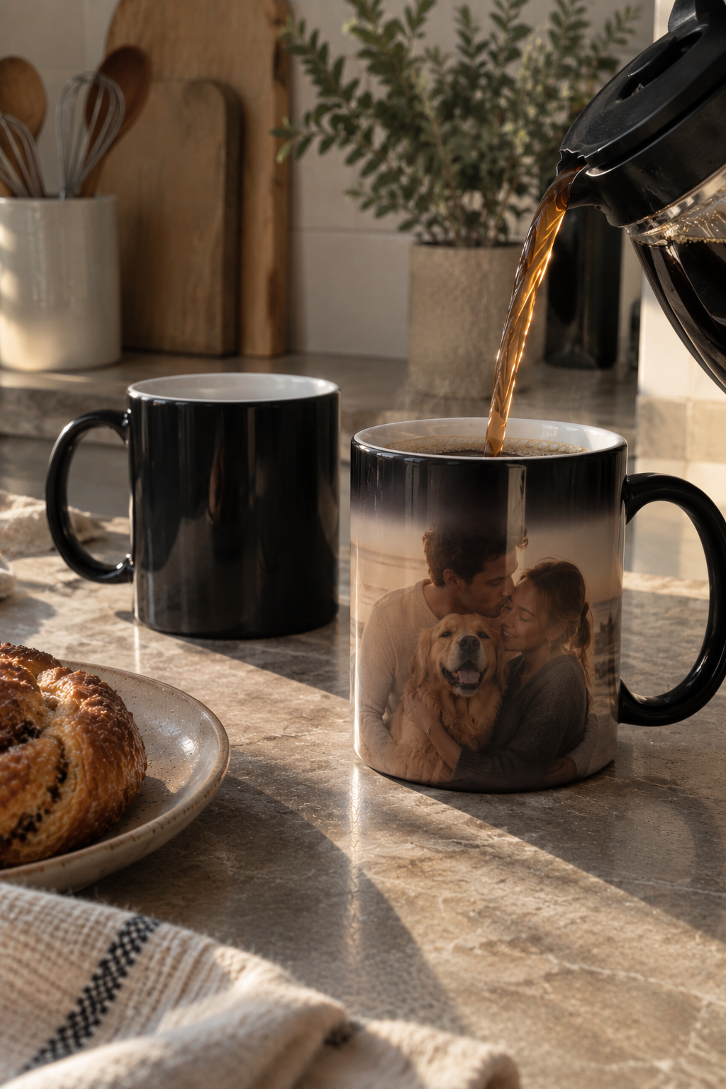 Foto-Zaubertasse kalt schwarz und heiß mit sichtbarem Foto