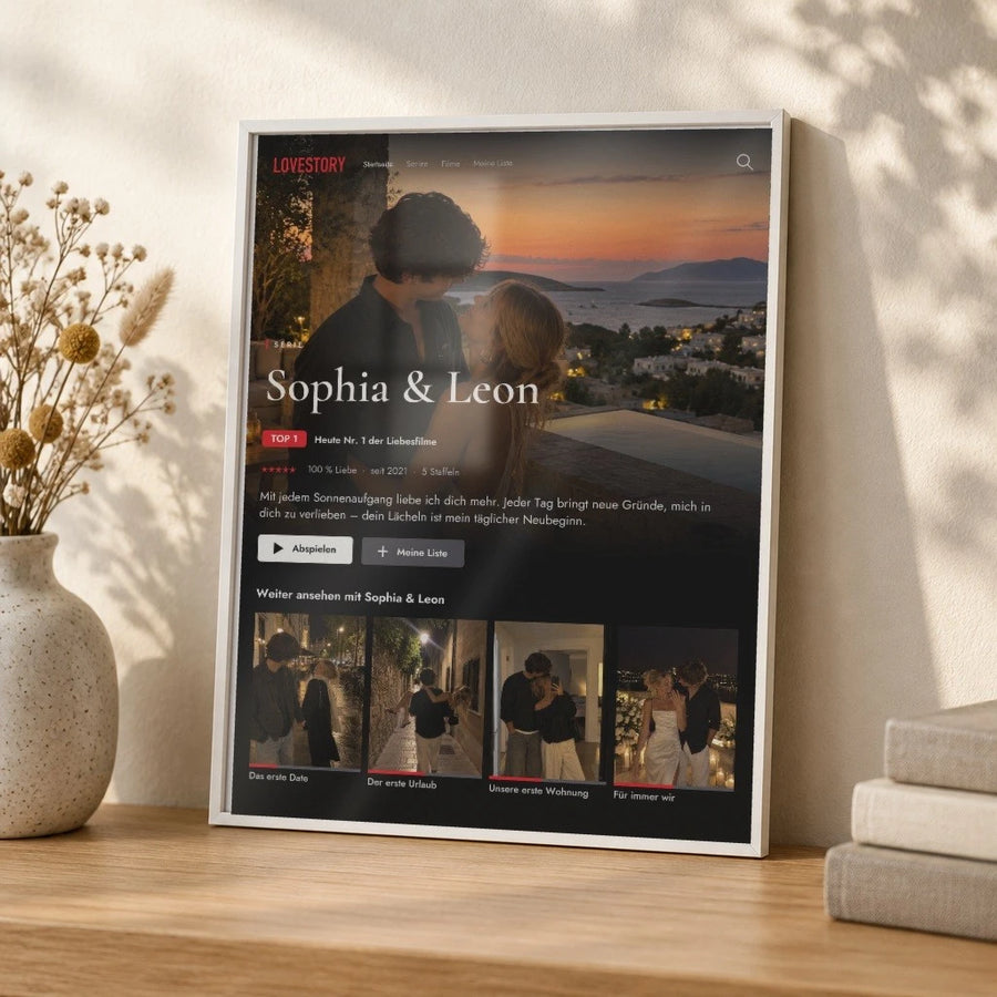Streamingposter LOVESTORY – eure Serie – Nahaufnahme im weißen Rahmen