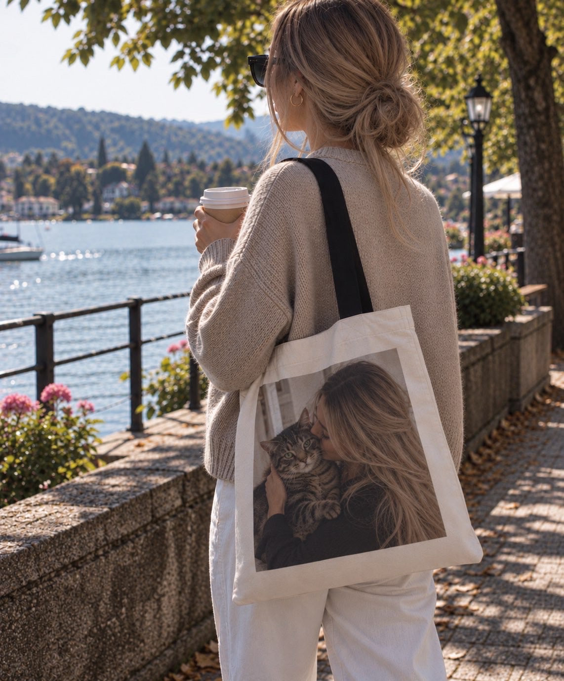 Foto-Stofftasche 40 × 40 cm mit eigenem Foto am See