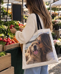 Foto-Stofftasche 40 × 40 cm mit Hundefoto auf dem Wochenmarkt