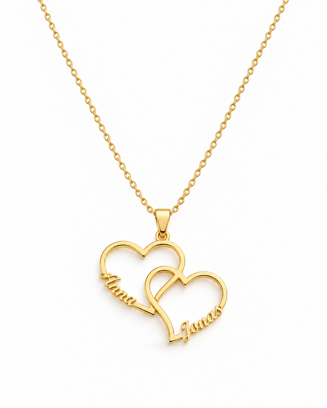 MAREN Herzkette mit Namen Gold – Freisteller mit zwei Herzen – Lorelia