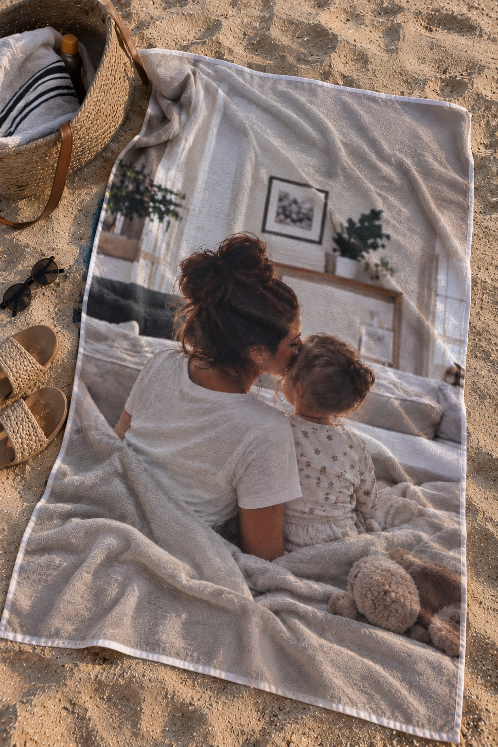Foto-Handtuch mit Familienfoto am Strand