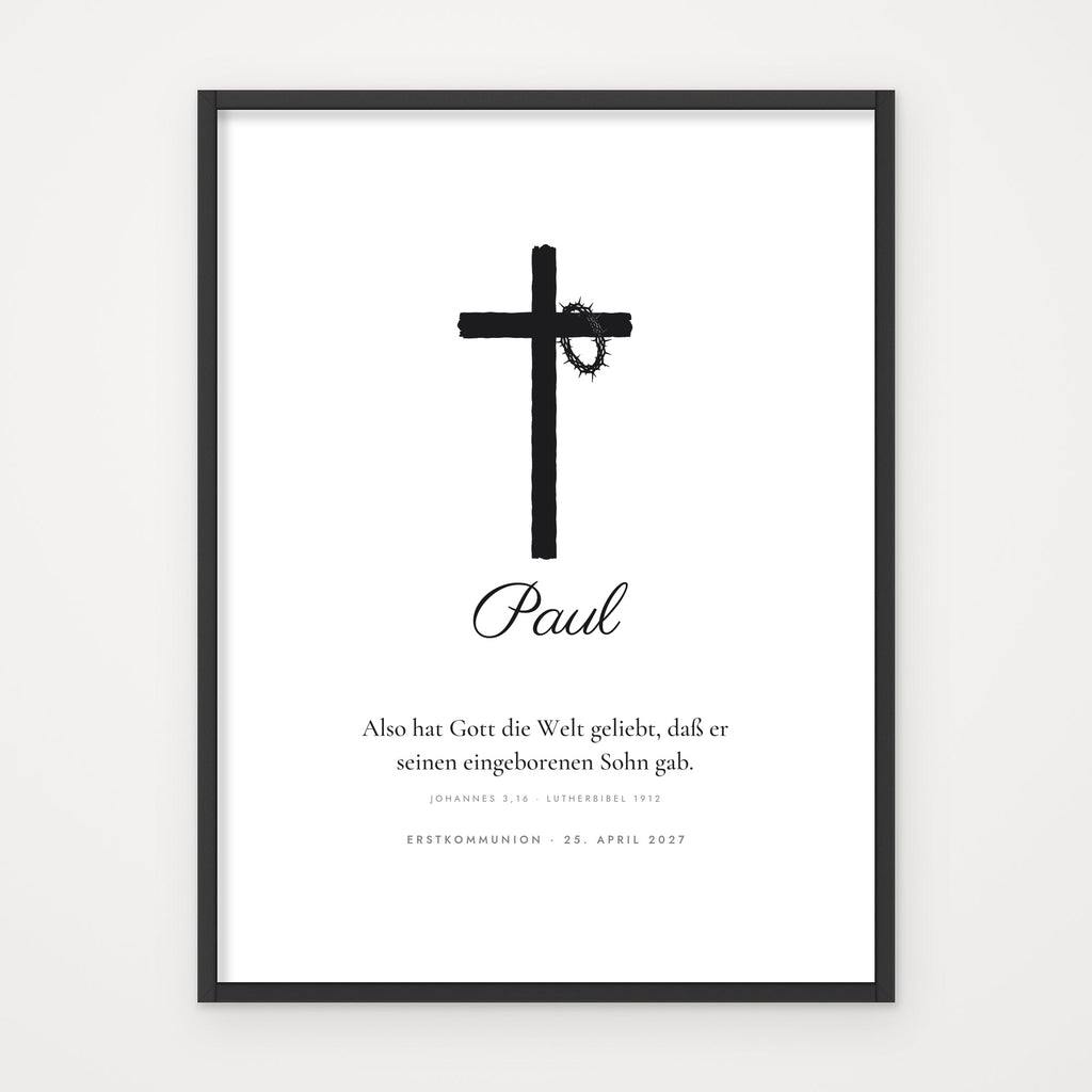 Bibelvers-Poster „Also hat Gott die Welt geliebt“ – Poster im schwarzen Rahmen