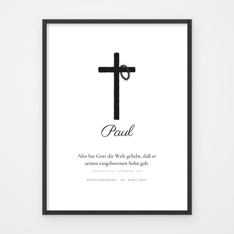 Bibelvers-Poster „Also hat Gott die Welt geliebt“ – Poster im schwarzen Rahmen