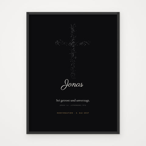 Bibelvers-Poster „Sei getrost und unverzagt“ – Poster im schwarzen Rahmen