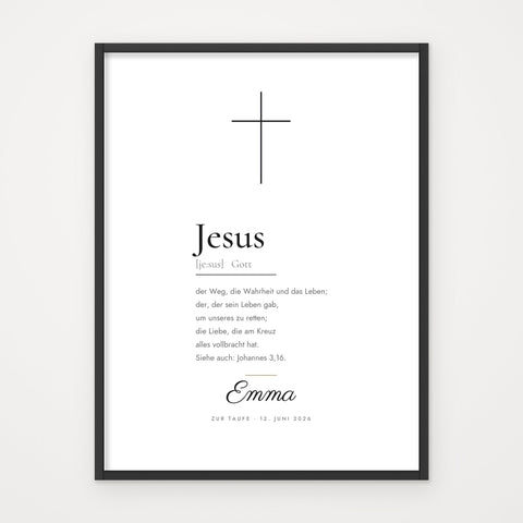 Definition-Poster „Jesus“ – Poster im schwarzen Rahmen