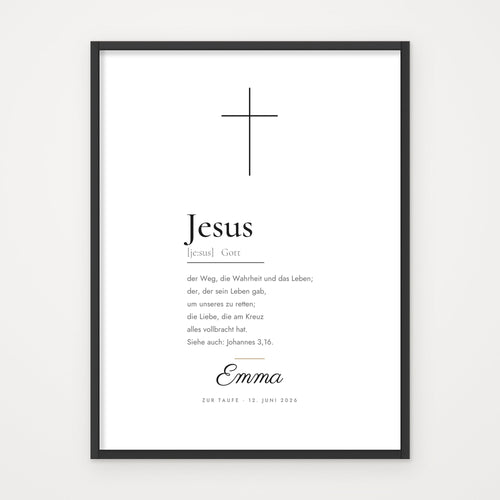 Definition-Poster „Jesus“ – Poster im schwarzen Rahmen