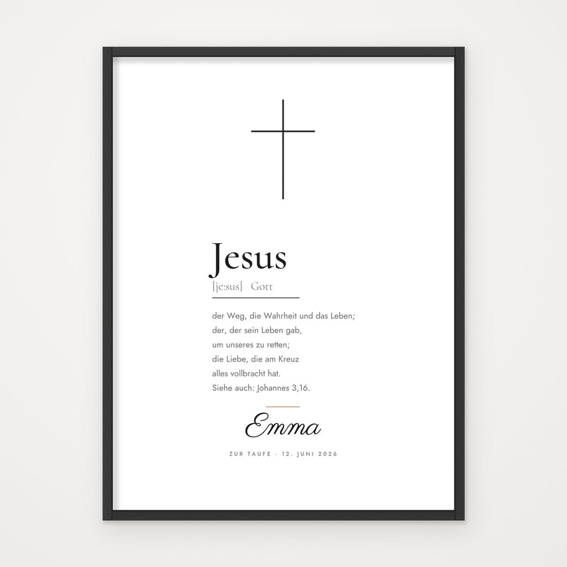 Definition-Poster „Jesus“ – Poster im schwarzen Rahmen