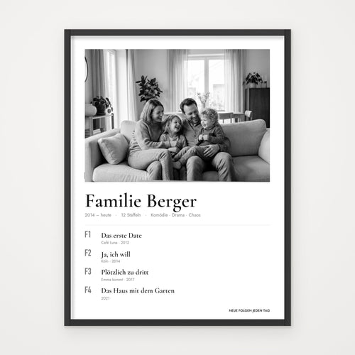 Familie als Serie – Poster im schwarzen Rahmen