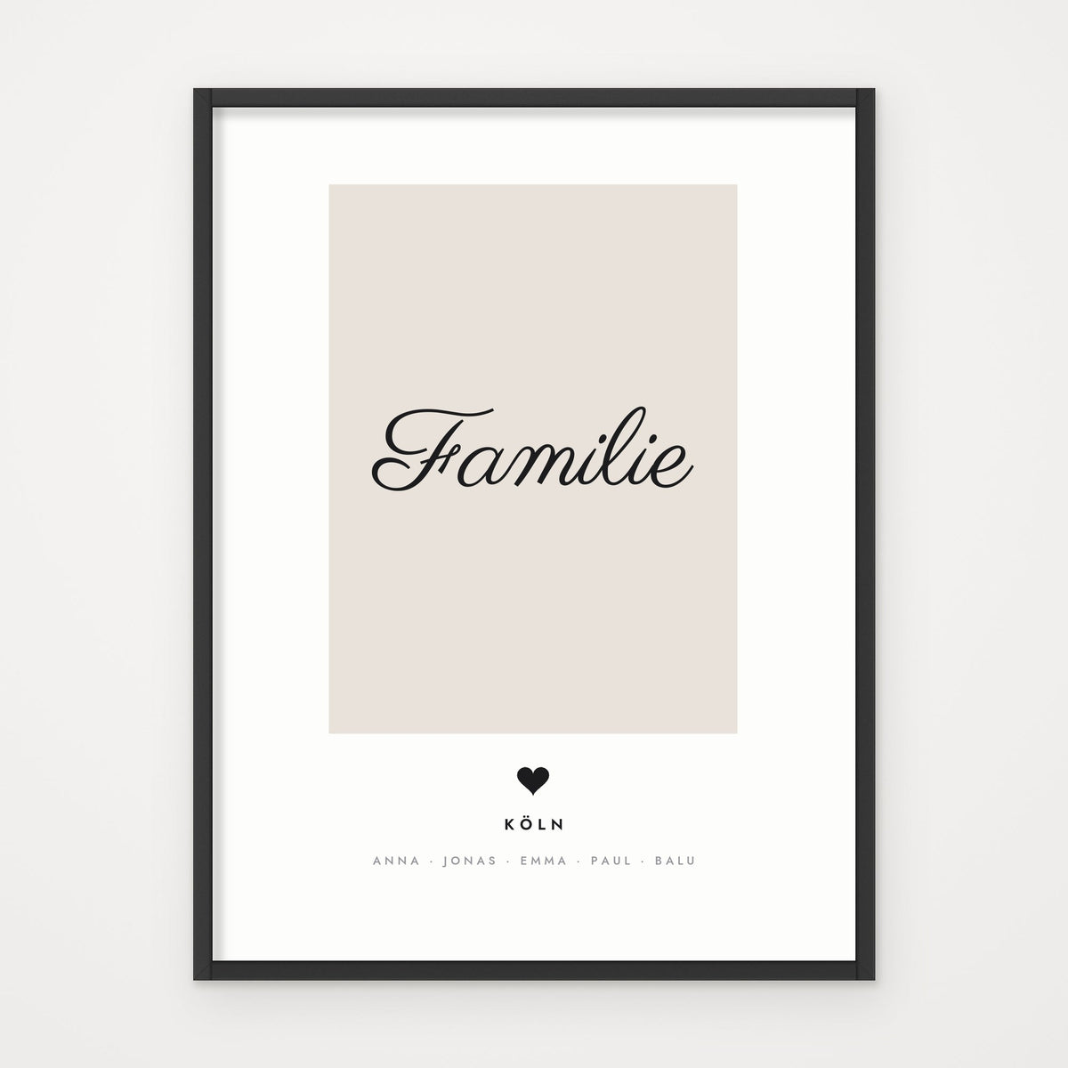 Familien-Poster mit Ort & Namen – Poster im schwarzen Rahmen