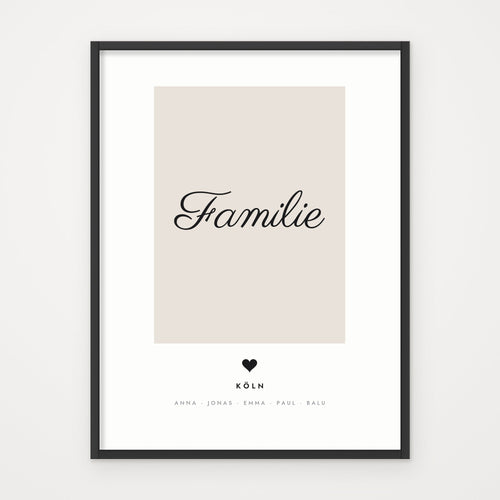 Familien-Poster mit Ort & Namen – Poster im schwarzen Rahmen