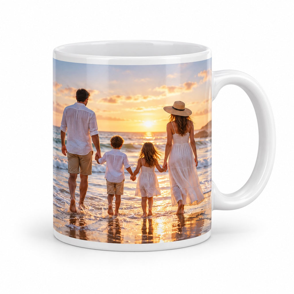 Fototasse 325 ml aus weißer Keramik mit Rundum-Fotodruck