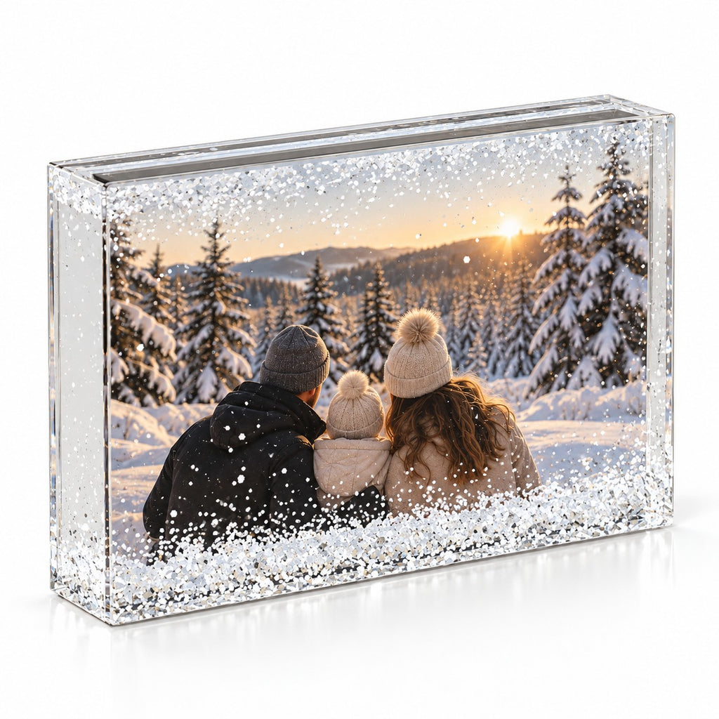 Foto-Schneekugel-Bilderrahmen 15 × 10 cm aus Acrylglas mit Glitzer