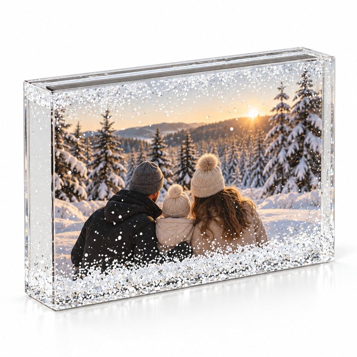 Foto-Schneekugel-Bilderrahmen 15 × 10 cm aus Acrylglas mit Glitzer