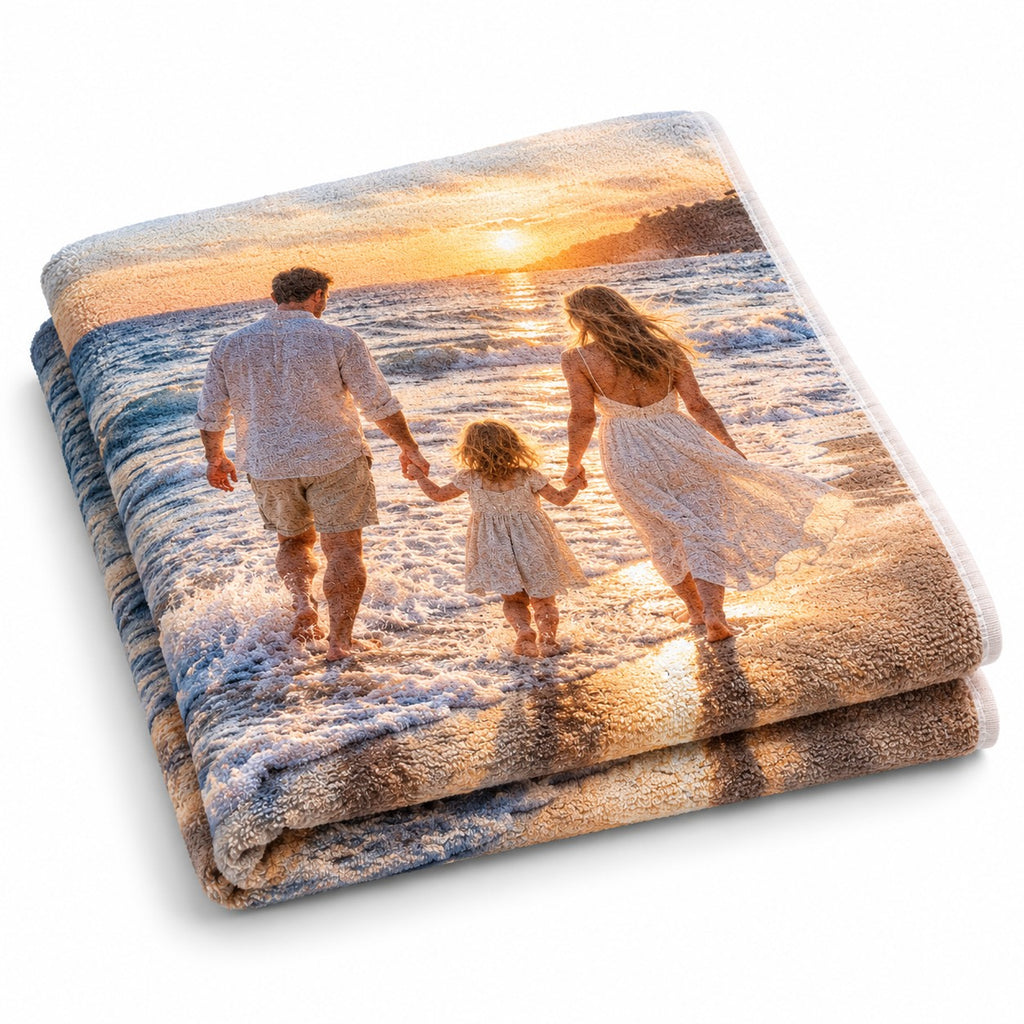 Foto-Handtuch aus Frottee mit Fotodruck, zusammengelegt