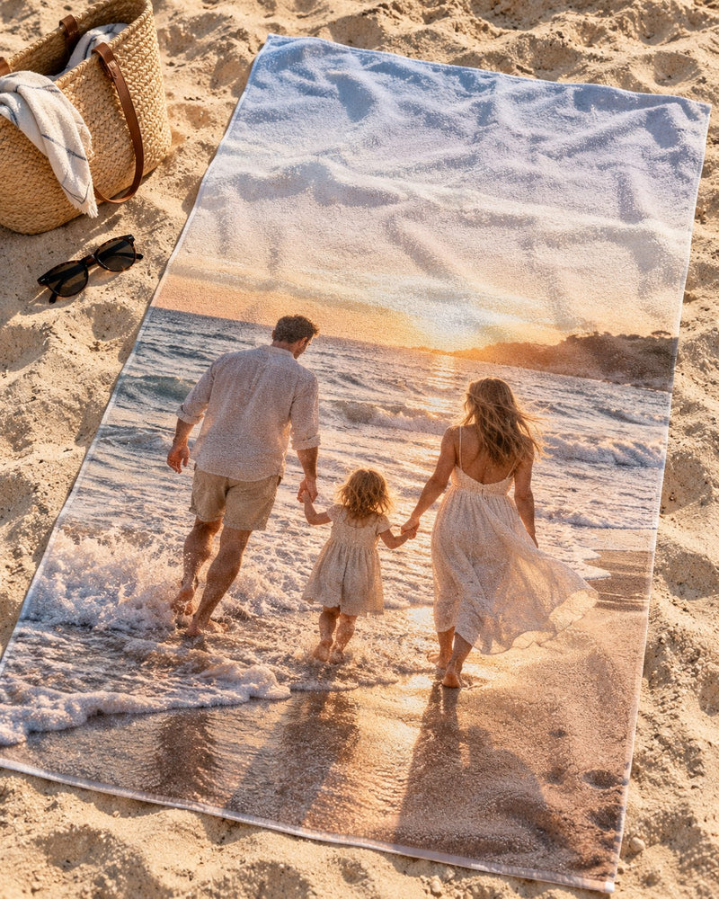 Foto-Handtuch aus Frottee 140 × 90 cm am Strand