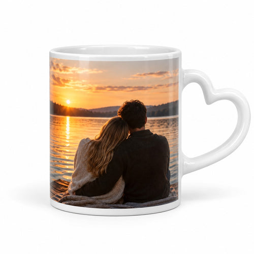 Foto-Herztasse 325 ml mit Herzhenkel und Fotodruck