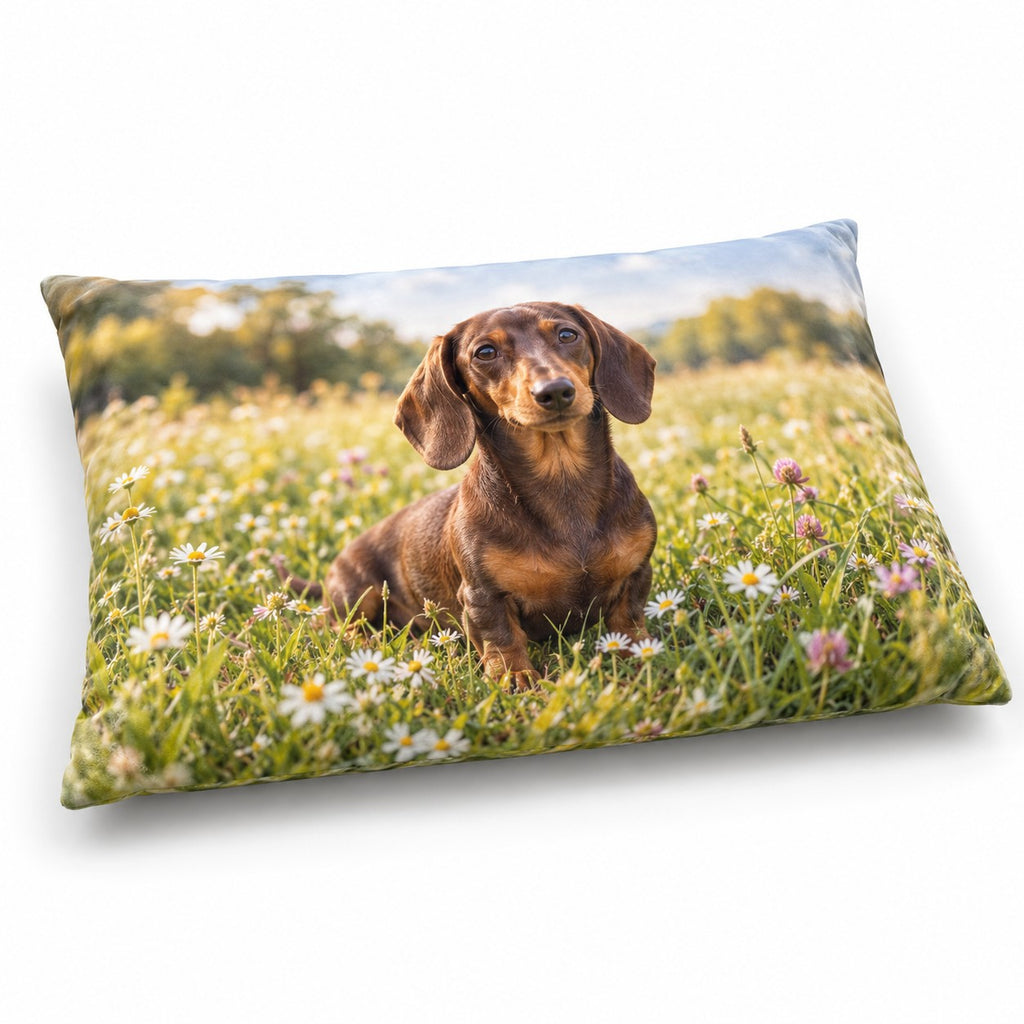 Foto-Hundekissen 90 × 60 cm – flaches Plüschkissen, vollflächig bedruckt