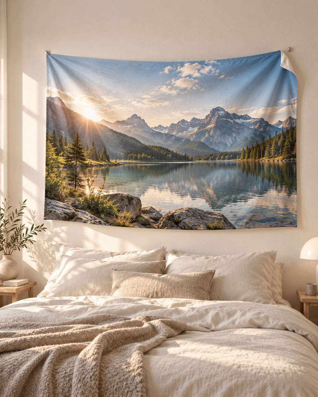 Foto-Wandteppich aus Fleece 150 × 100 cm über dem Bett