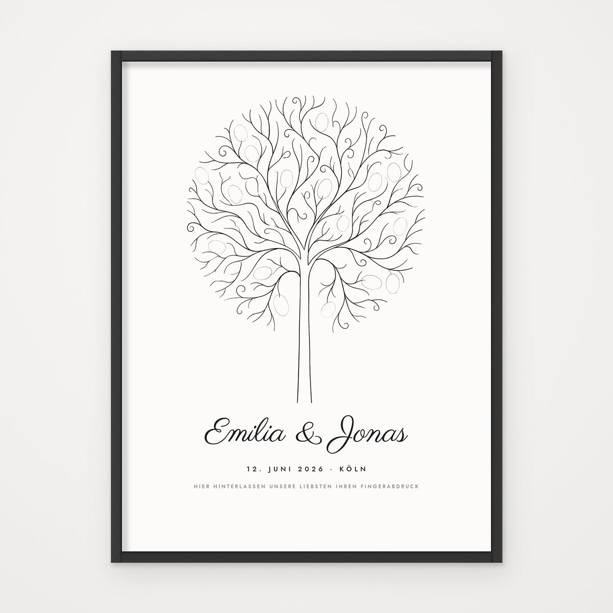 Fingerabdruck-Gästebaum – Poster im schwarzen Rahmen