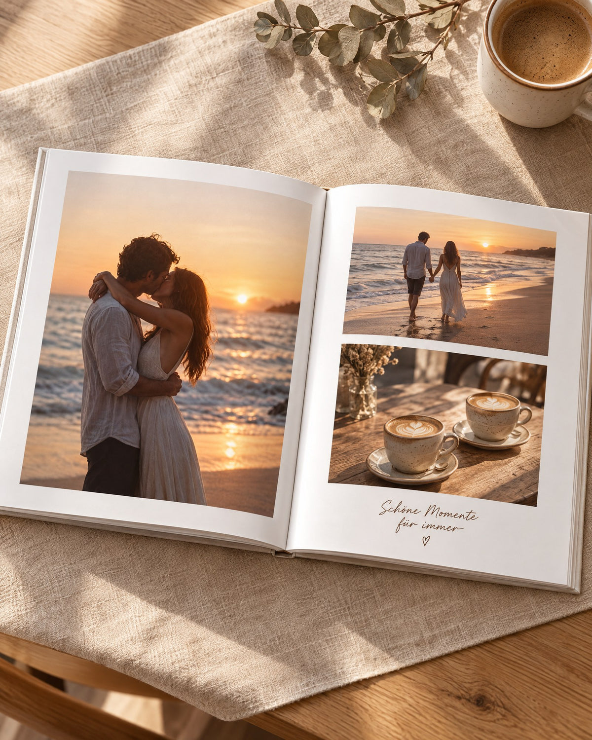 Aufgeschlagenes Fotobuch mit eigenen Fotos