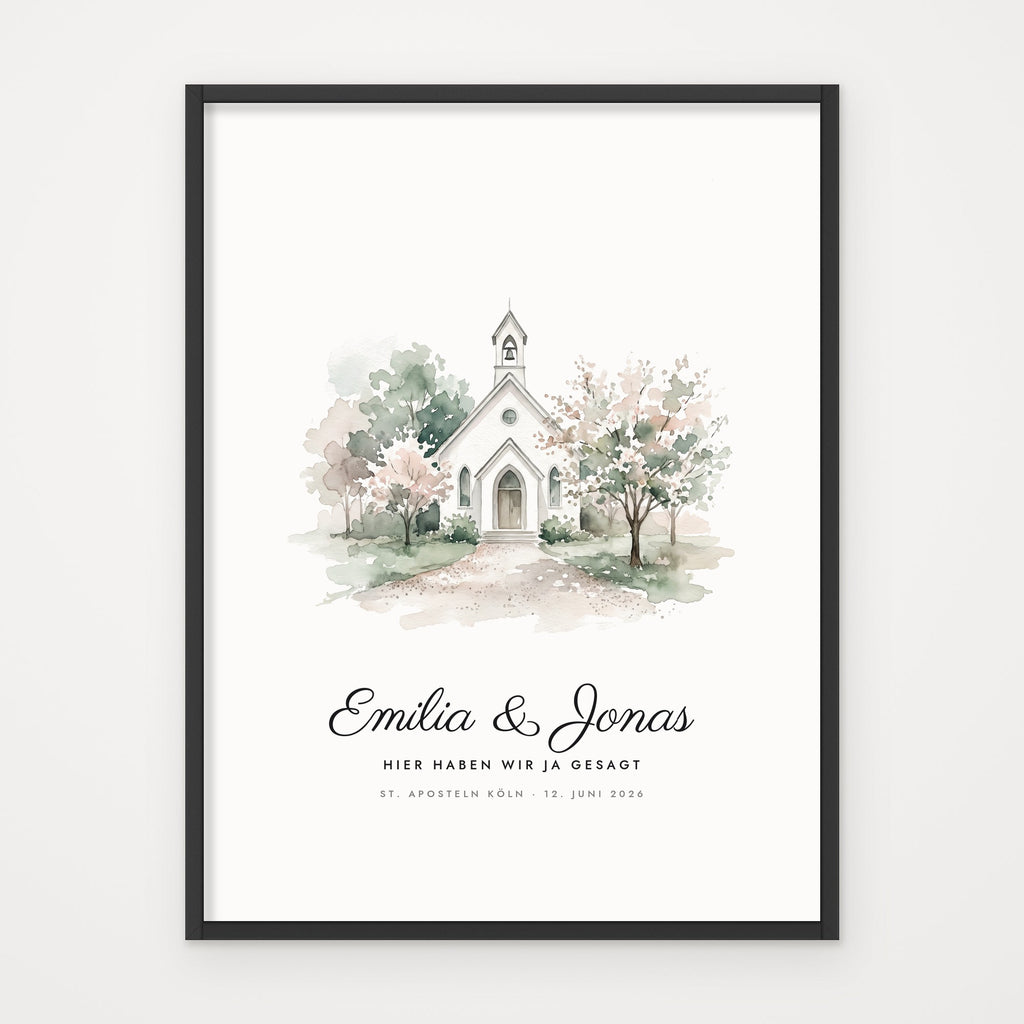 Hochzeitsposter AQUARELL – Poster im schwarzen Rahmen
