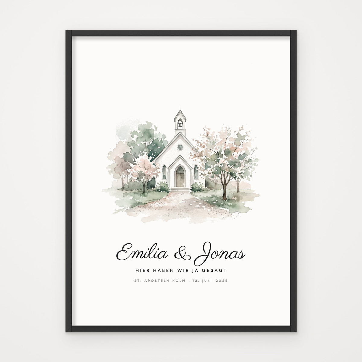 Hochzeitsposter AQUARELL – Poster im schwarzen Rahmen