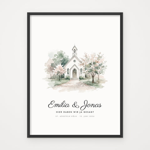 Hochzeitsposter AQUARELL – Poster im schwarzen Rahmen