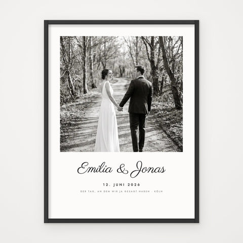 Hochzeitsposter mit Foto – Poster im schwarzen Rahmen