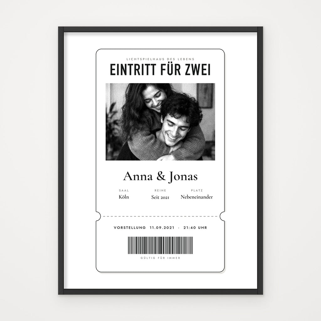 Kinoticket EINTRITT FÜR ZWEI – Poster im schwarzen Rahmen