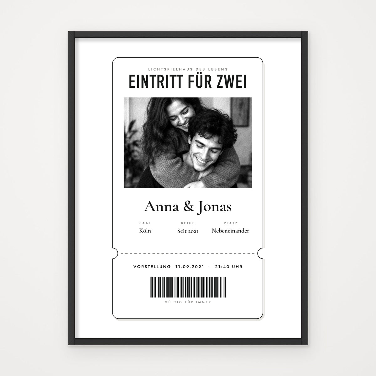Kinoticket EINTRITT FÜR ZWEI – Poster im schwarzen Rahmen