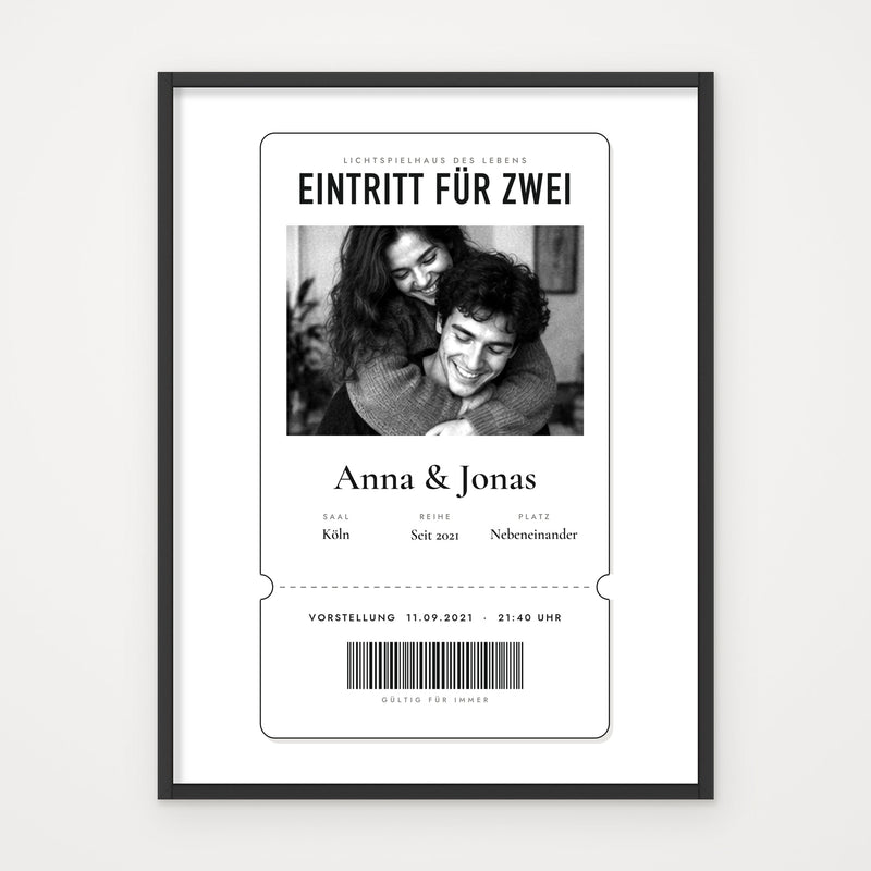 Kinoticket EINTRITT FÜR ZWEI – Poster im schwarzen Rahmen