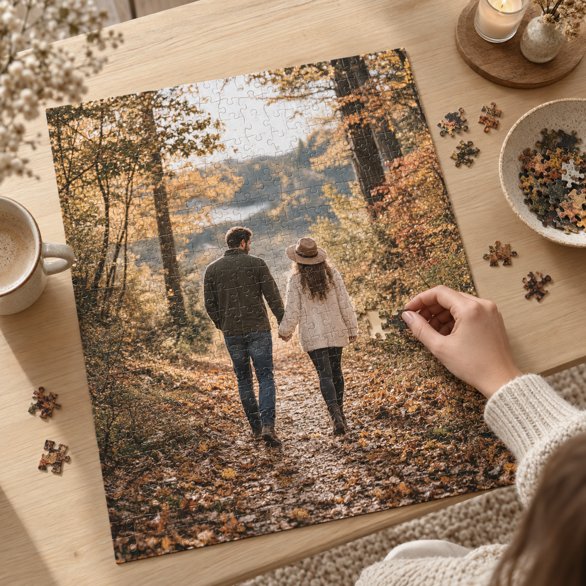 Fotopuzzle mit eigenem Foto auf dem Tisch