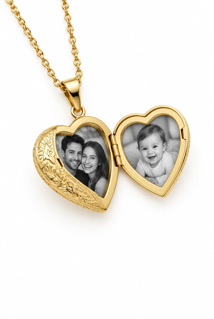 SELMA Herzmedaillon mit Foto Gold – Detail geöffnet mit Fotos – Lorelia