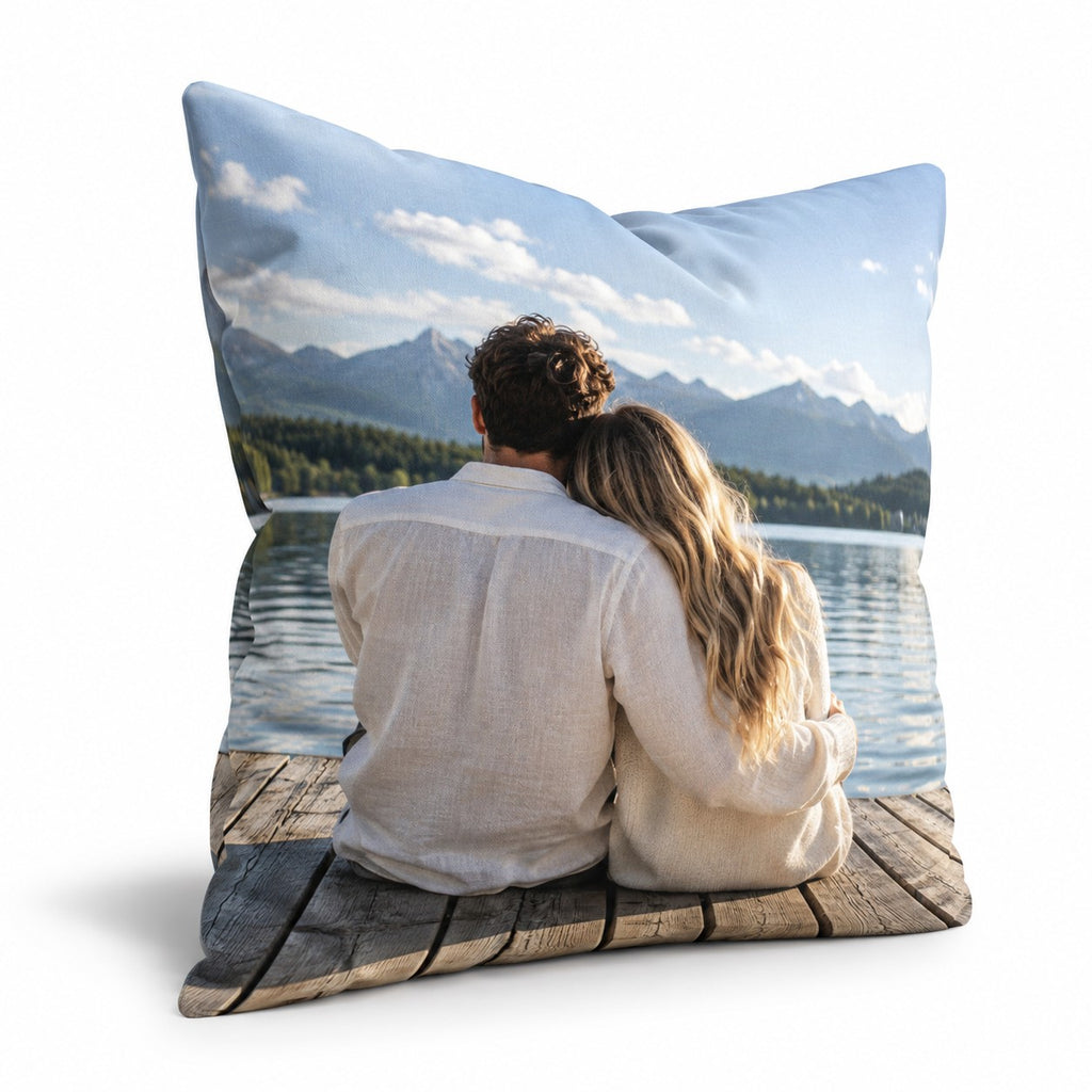 Fotokissen 40 × 40 cm mit Baumwollbezug, Foto vollflächig auf der Vorderseite