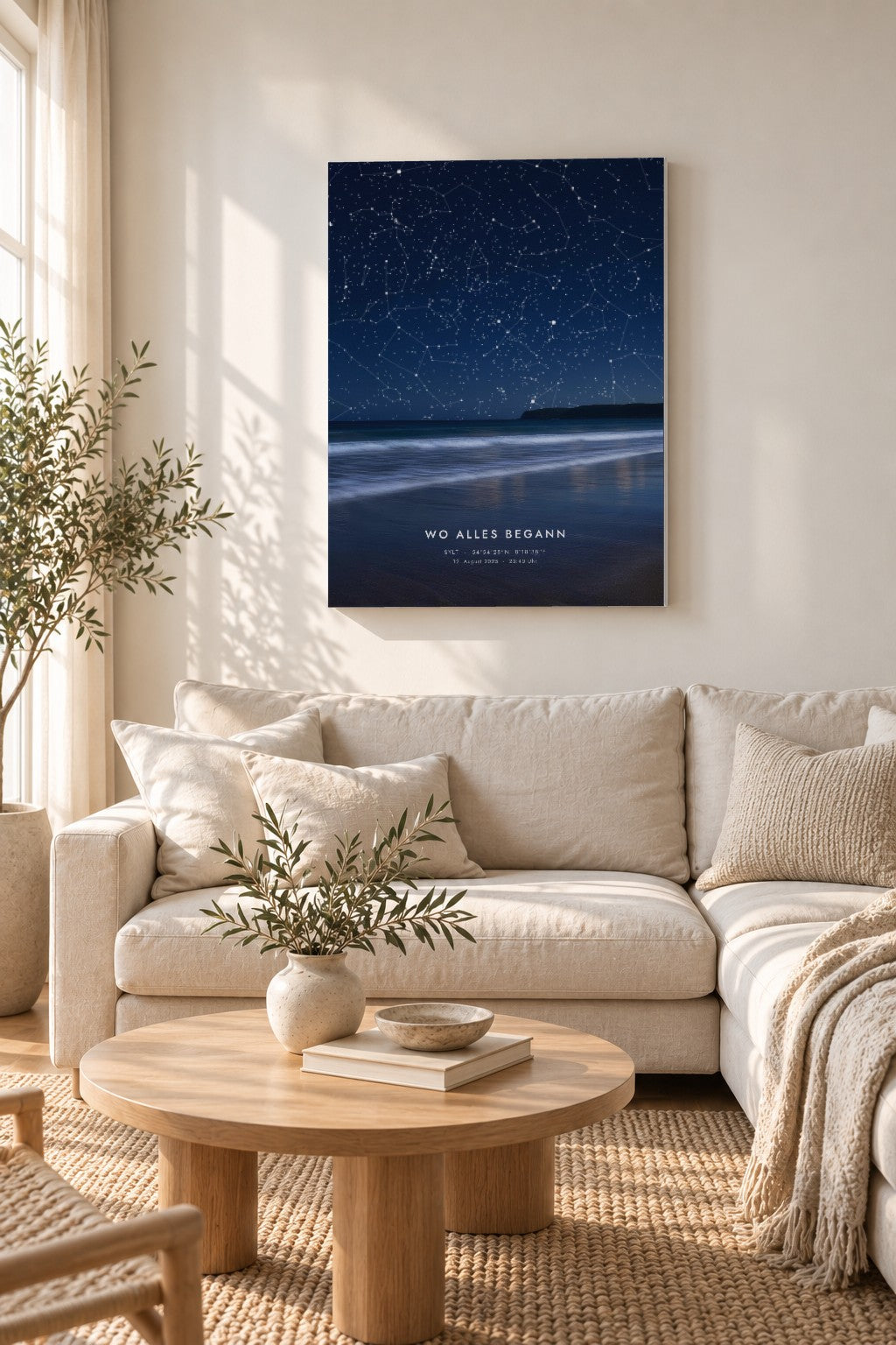 Sternenkarte MEER – euer Himmel – auf Leinwand im Wohnraum