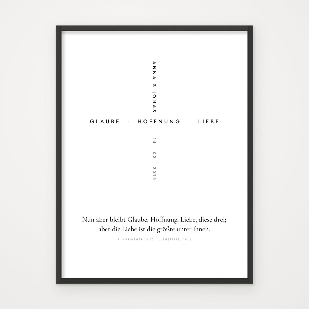 Poster „Glaube · Hoffnung · Liebe“ – Poster im schwarzen Rahmen