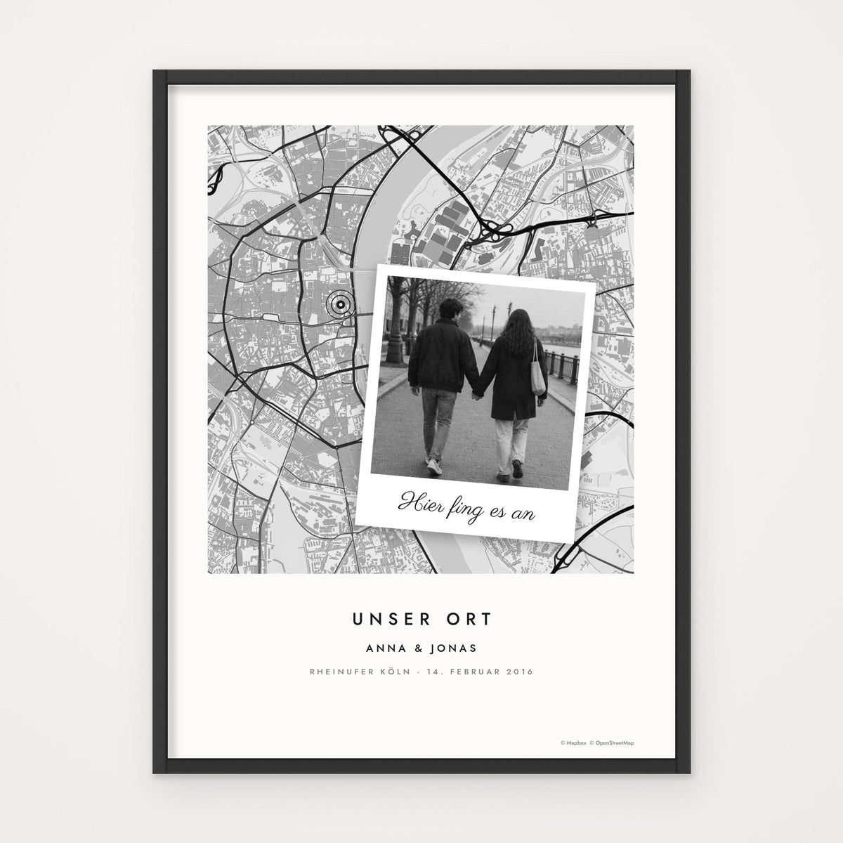 Stadtkarte FOTO + KARTE – Poster im schwarzen Rahmen